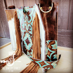 Large Hair on Hide Box Handbag w/ Turquoise Laredo Accent 506m