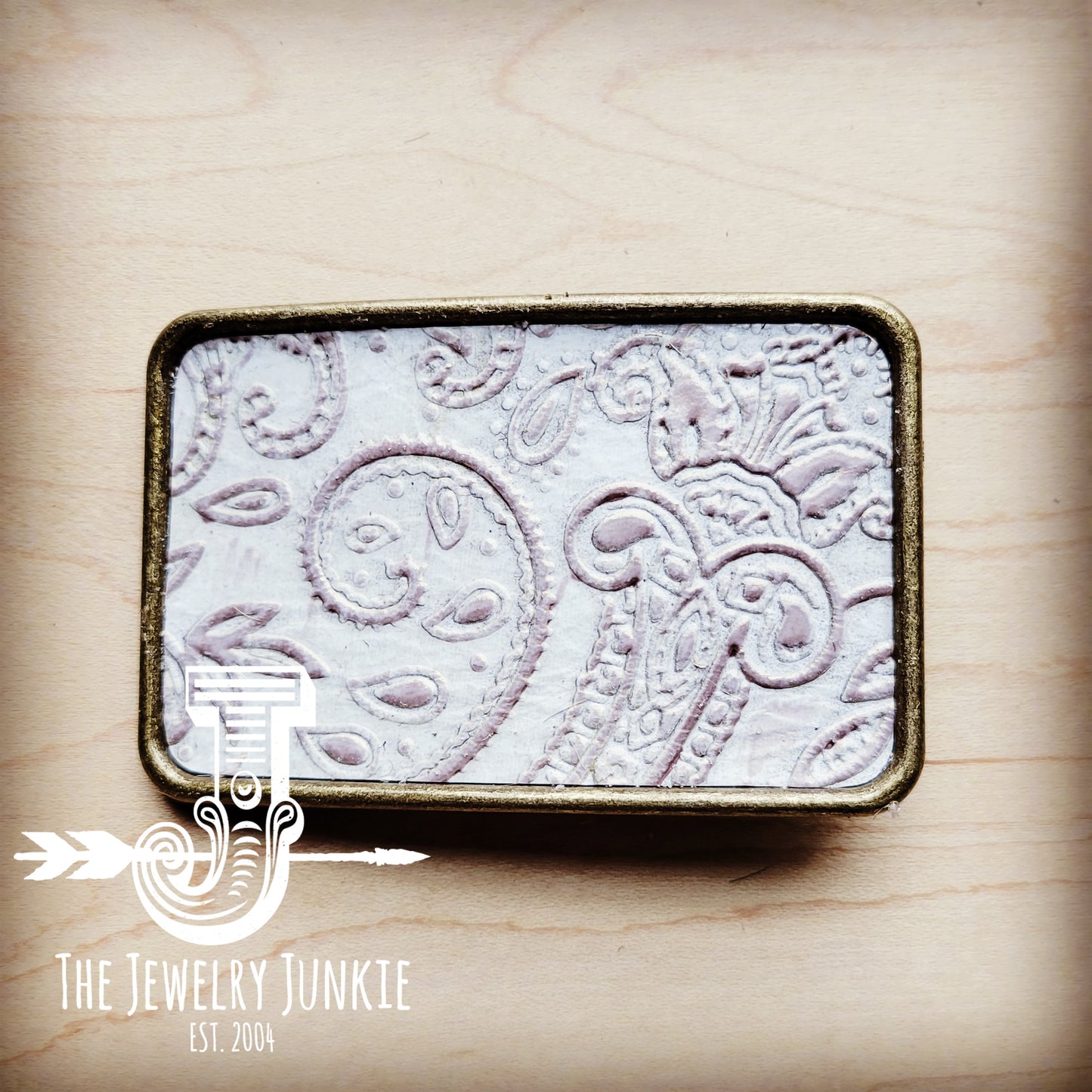 **Rectangle Leather Belt Buckle Oyster Paisley 904e