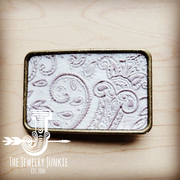 **Rectangle Leather Belt Buckle Oyster Paisley 904e