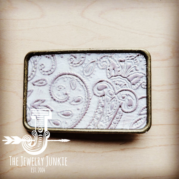 Rectangle Leather Belt Buckle Oyster Paisley 904e