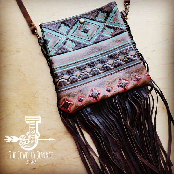 Small Crossbody Handbag w/ Turquoise Navajo Tooled Leather 504c