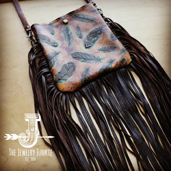 **Small Crossbody Handbag w/ Plumas Sepia Leather Full Fringe 509w