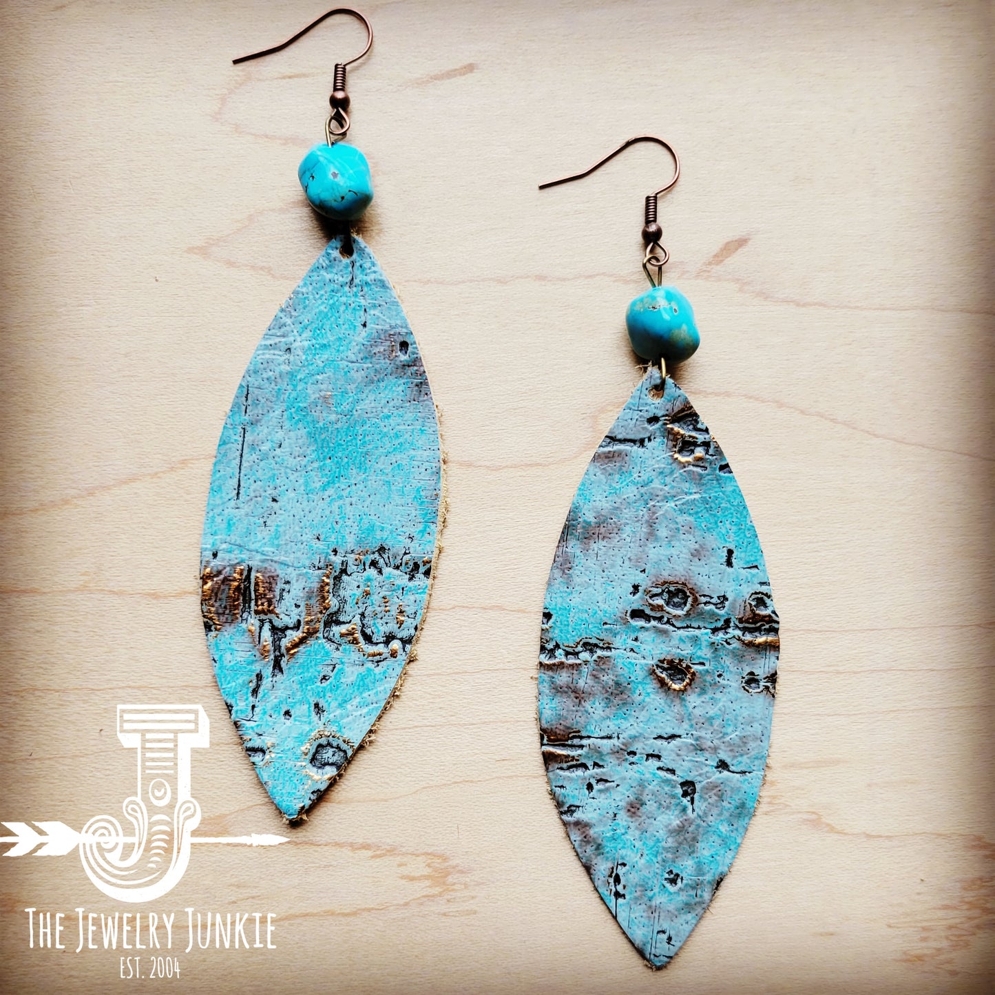 Leather Oval Earrings in Turquoise Metallic w/ Turquoise Accent 207c