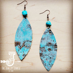 Leather Oval Earrings in Turquoise Metallic w/ Turquoise Accent 207c