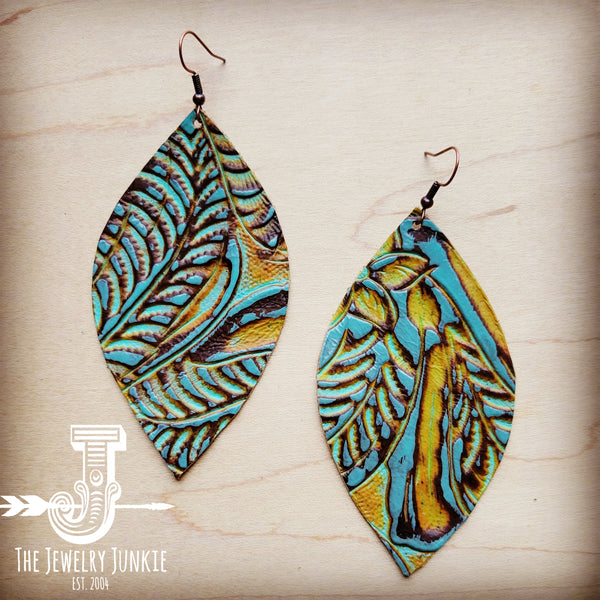 Leather Oval Earrings- Dallas Turquoise 207k