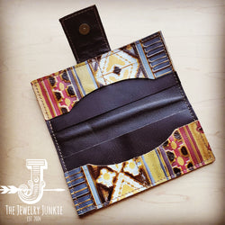 **Embossed Leather Wallet in Yellow Navajo w/ Snap 302c