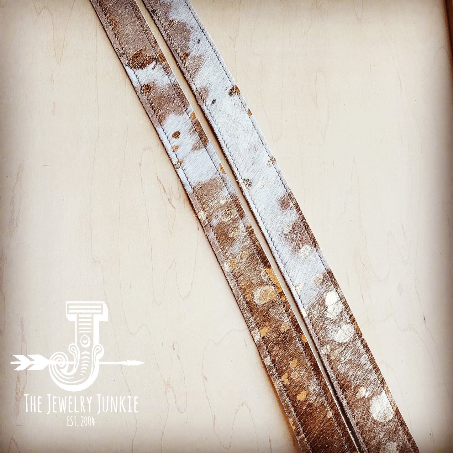 Mixed Metallic Hair on Hide Leather Belt w/ Antique Gold Buckle 903k