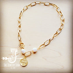 *Gold Chain Necklace with Freshwater Pearl Accents and charm 255m