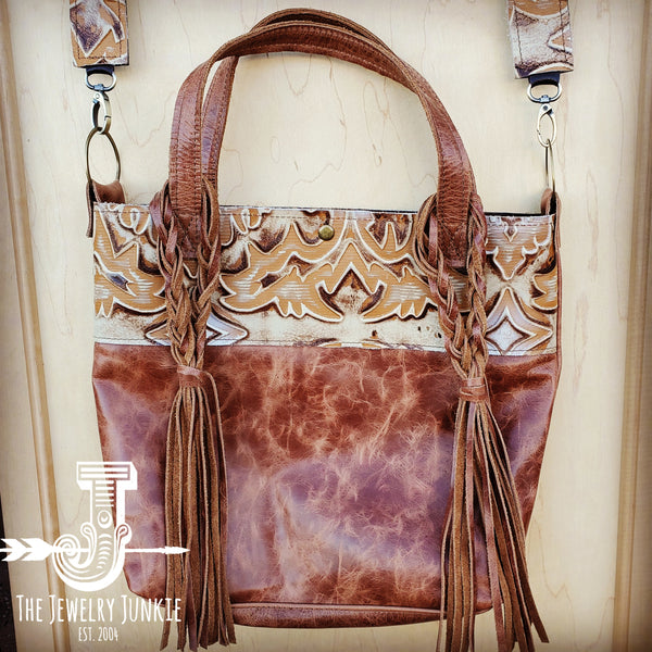 *Tejas Leather Bucket Handbag w/ Sienna Laredo Accent and Braids 506j