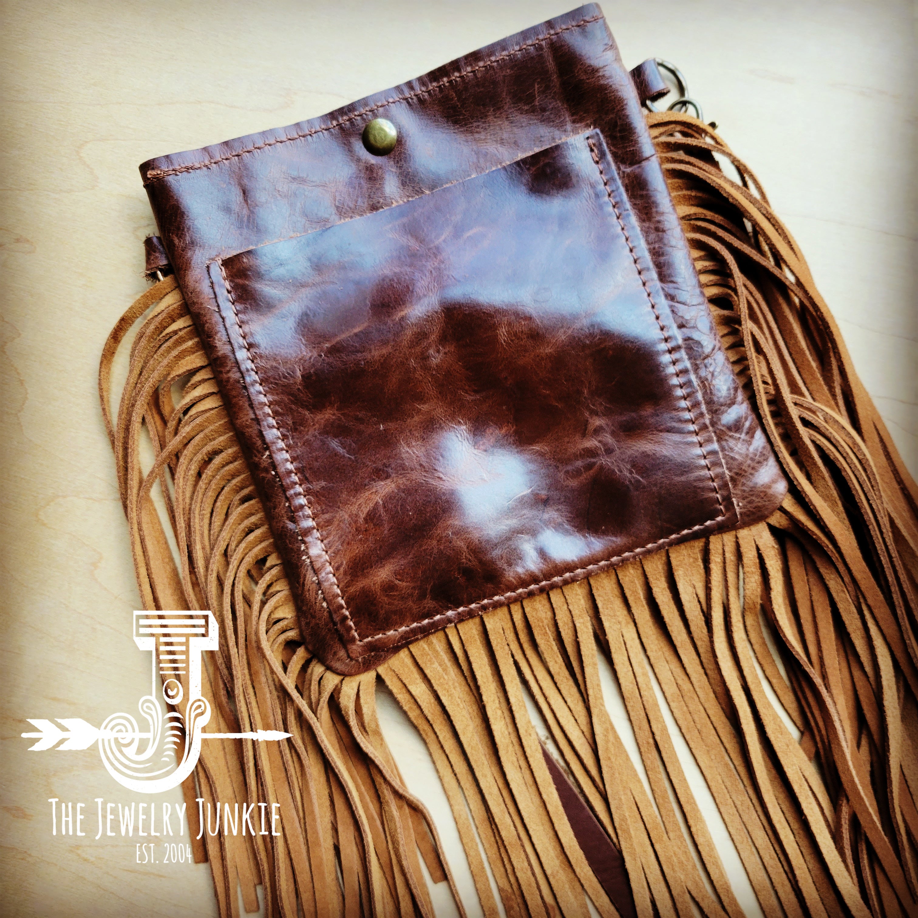 Boho Black Leather Fringe Crossbody Purse 