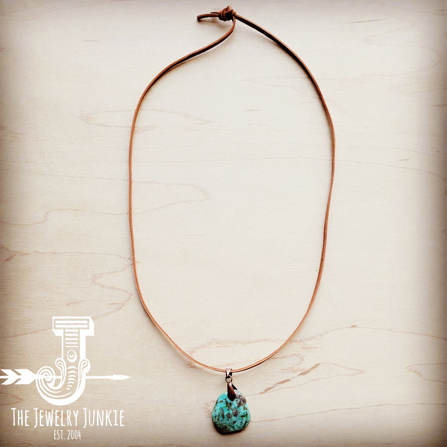 Leather Necklace with Natural Turquoise Pendant-Tan
