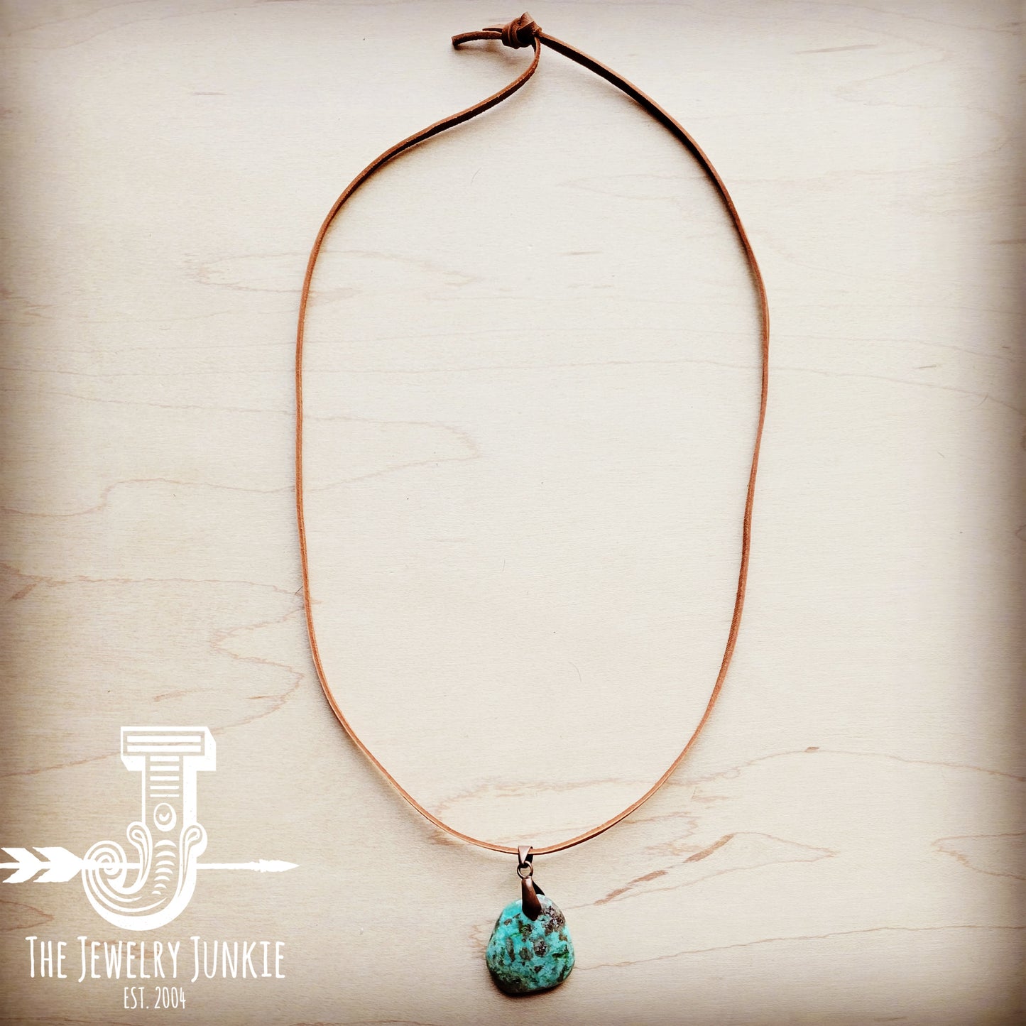 Leather Necklace with Natural Turquoise Pendant-Tan 249q
