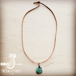 Leather Necklace with Natural Turquoise Pendant-Tan