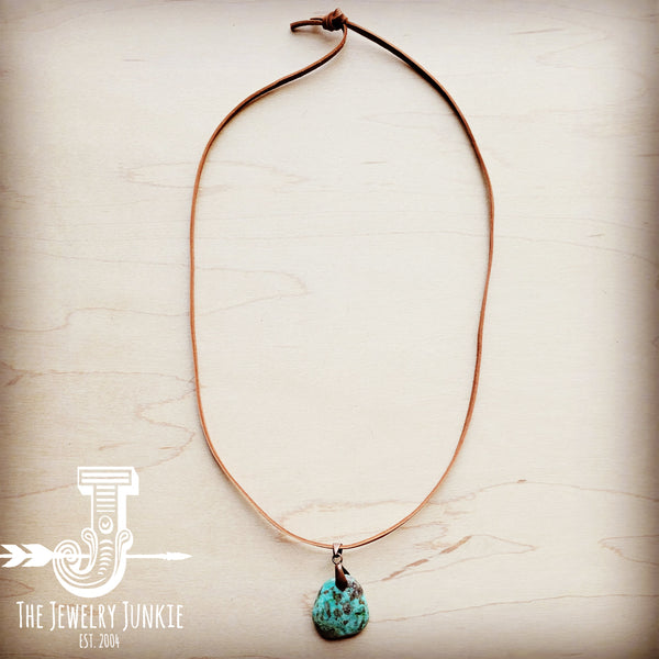 Leather Necklace with Natural Turquoise Pendant-Tan