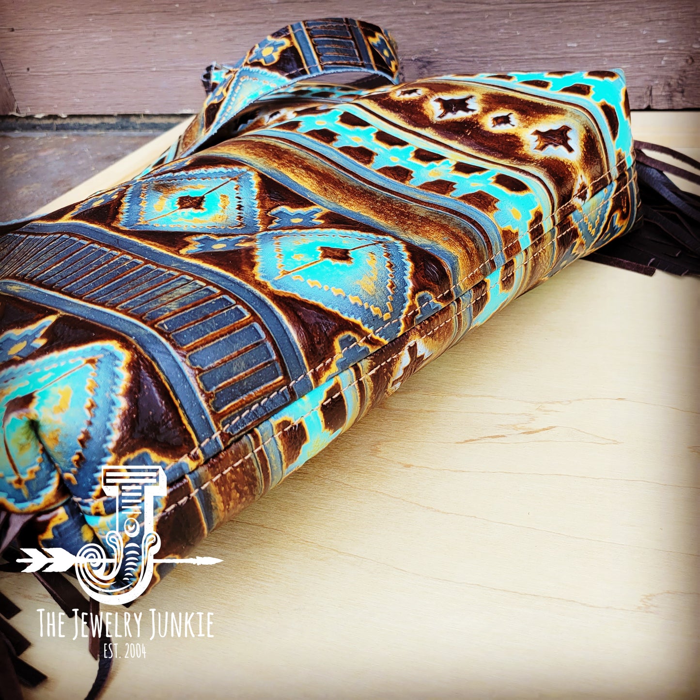Montana Embossed Leather Hobo Handbag in Blue Navajo 508n