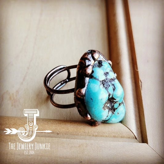 Blue Turquoise Ring in Antique Copper Setting