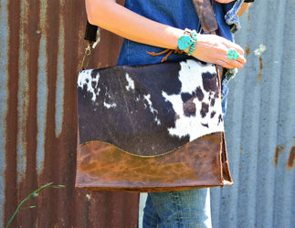 Large Leather Box Handbag w/ Hair on Hide Flap 505r