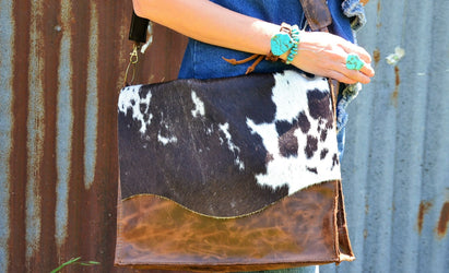 Large Leather Box Handbag w/ Hair on Hide Flap 505r