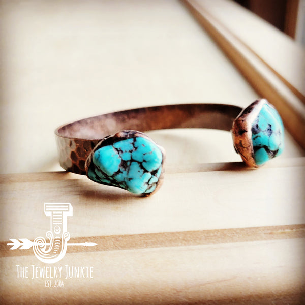 Genuine Natural Turquoise Cuff Bangle Bracelet in Copper 806t