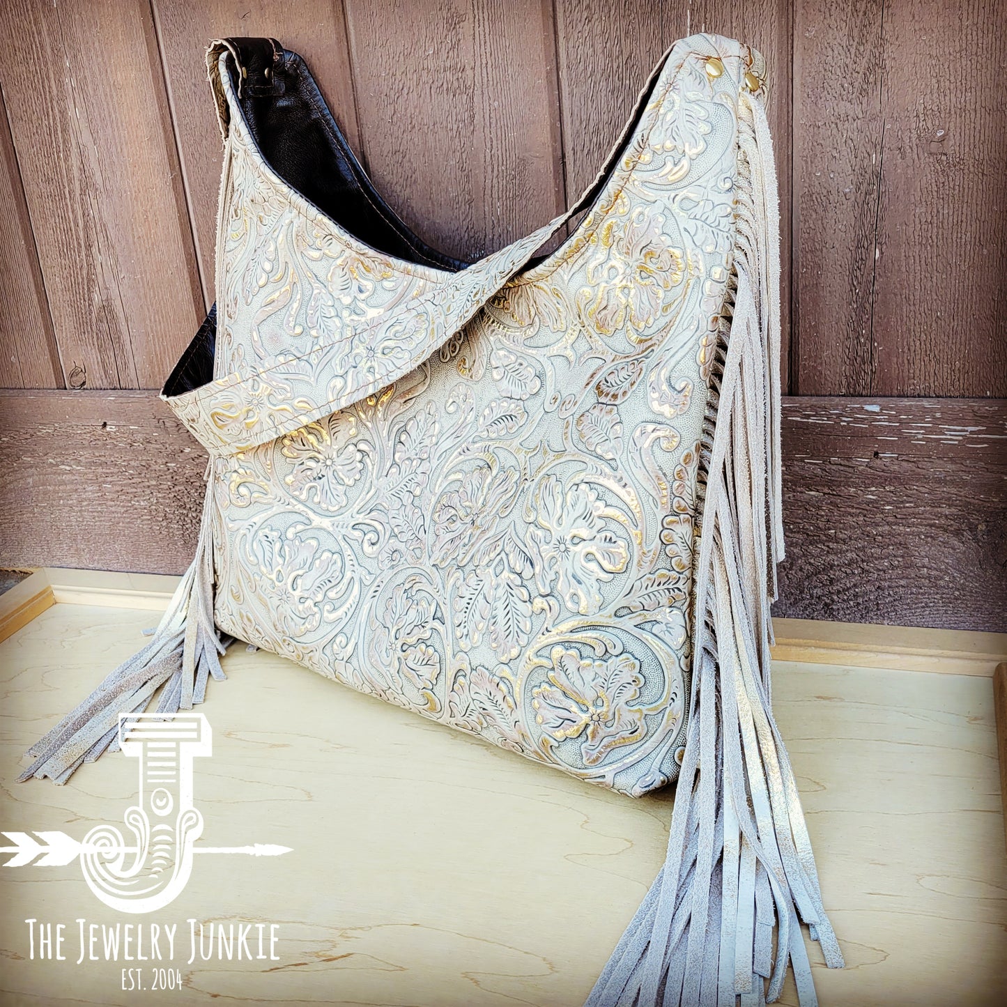 Montana Leather Hobo Handbag in Gilded Cowboy & Fringe 507k