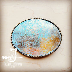 Rope Edge Heavy Metal Turquoise Leather Belt Buckle 903g
