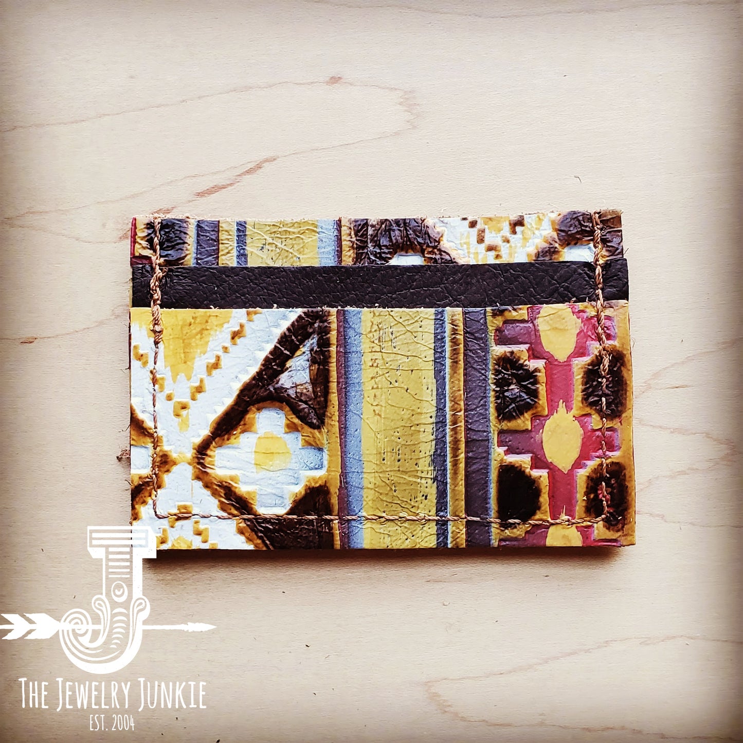 **Embossed Leather Credit Card Holder-Yellow Navajo 602g