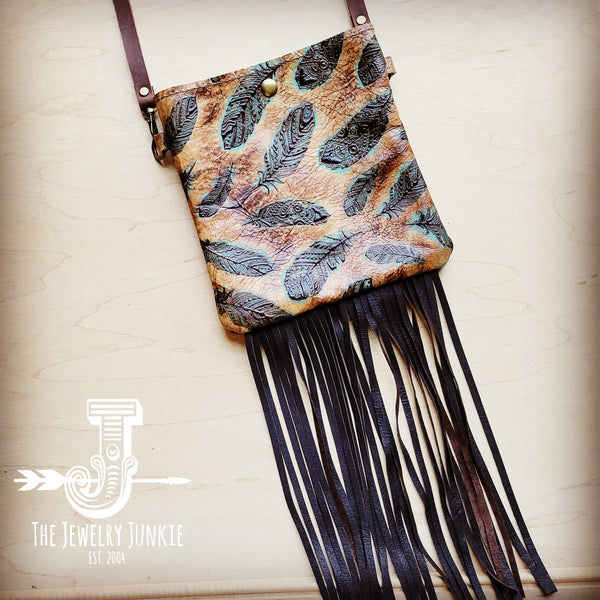 **Small Crossbody Handbag w/ Plumas Sepia Leather & Fringe 509y