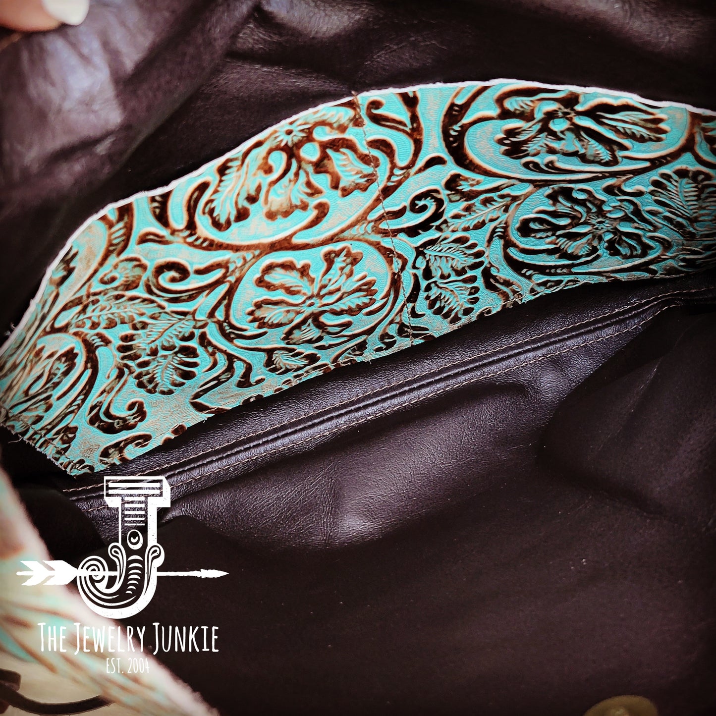 Montana Embossed Leather Hobo Handbag in Cowboy Turquoise 508m
