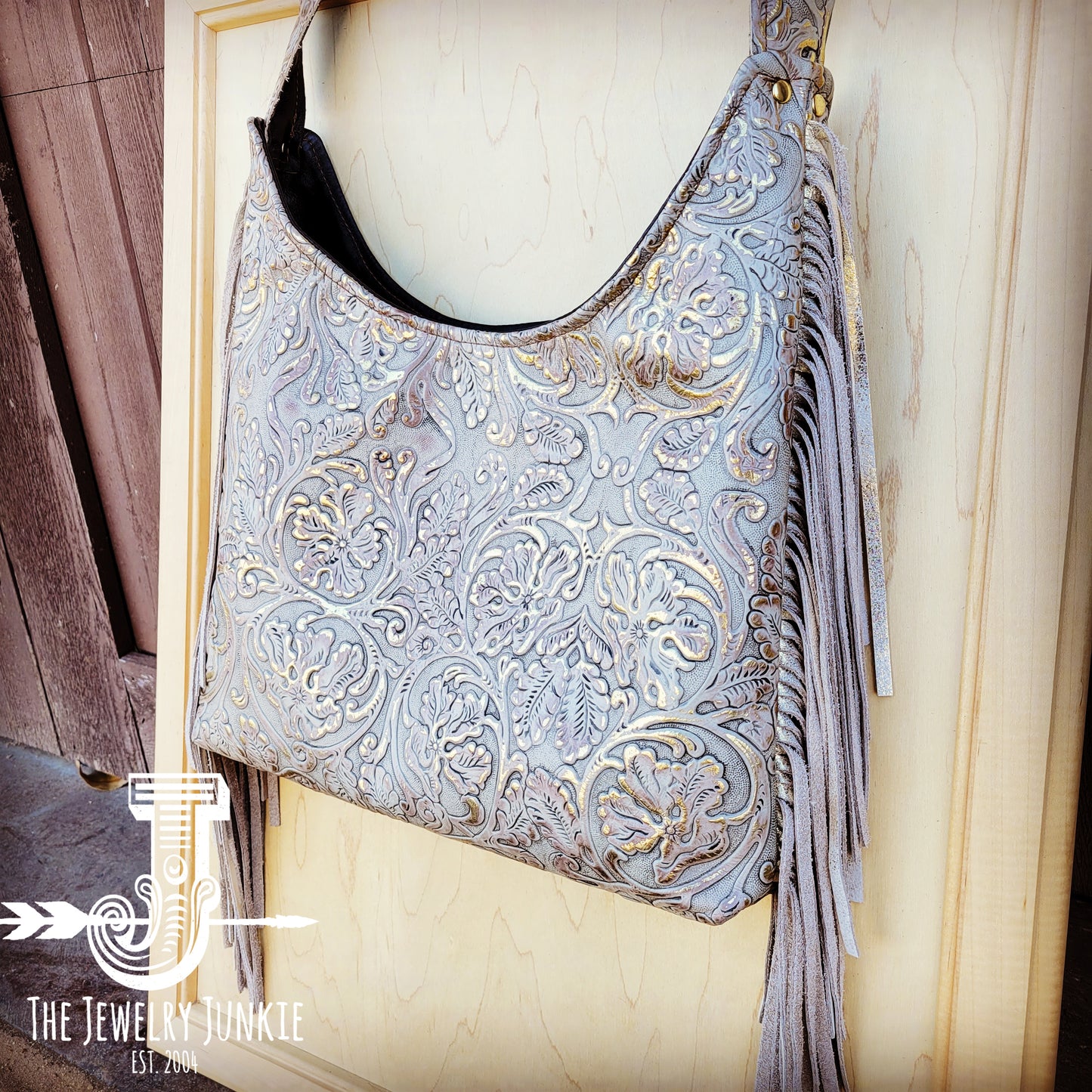 Montana Leather Hobo Handbag in Gilded Cowboy & Fringe 507k