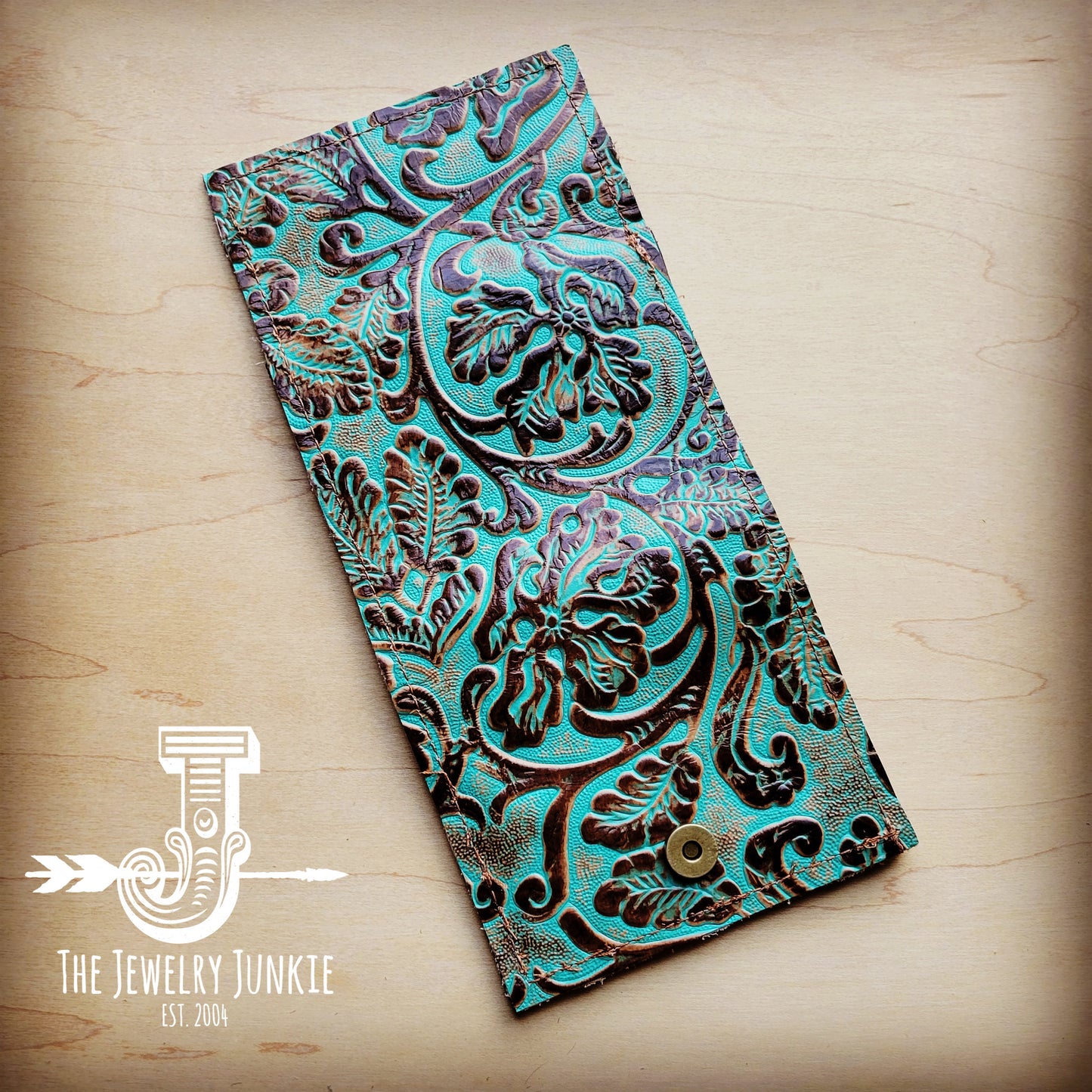 Arizona Tri-Fold Embossed Leather Wallet-Cowboy Turquoise 303n