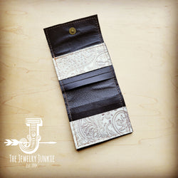 Arizona Tri-Fold Embossed Leather Wallet-Oyster Paisley 303j