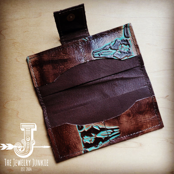 *Embossed Leather Wallet in Turquoise Steer w/ Snap 302d