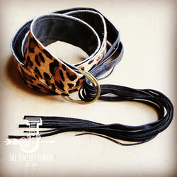 Leopard Hair-on-Hide Leather Belt with Long Leather Fringe Closure 903e