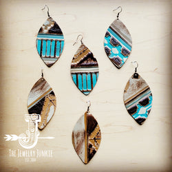 **Leather Oval Earrings-Turquoise Sahara Navajo 209j