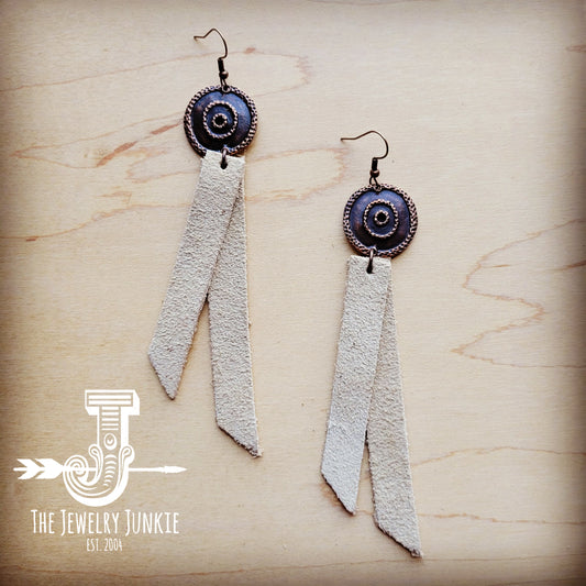 Leather Rectangle Earrings w/ Bone Suede 208y