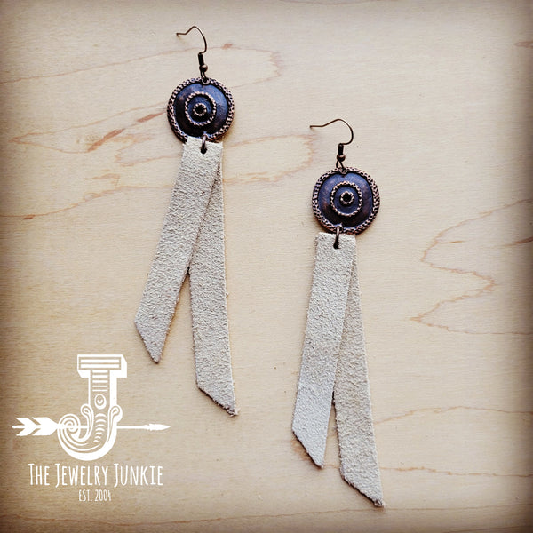 Leather Rectangle Earrings w/ Bone Suede 208y