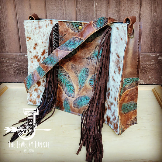 *Large Hair on Hide Box Handbag w/  Turquoise Feather Accent 506r