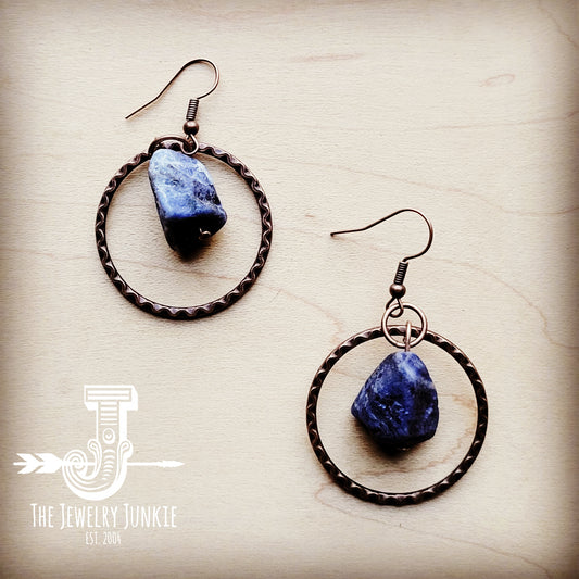 *Copper Hoop Earrings w/ Blue Sodalite Chunk 212e