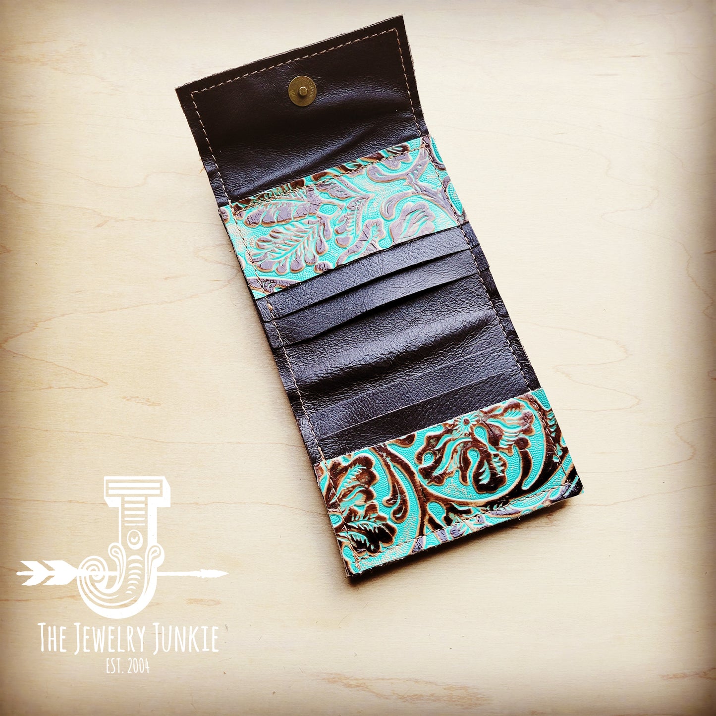 Arizona Tri-Fold Embossed Leather Wallet-Cowboy Turquoise 303n