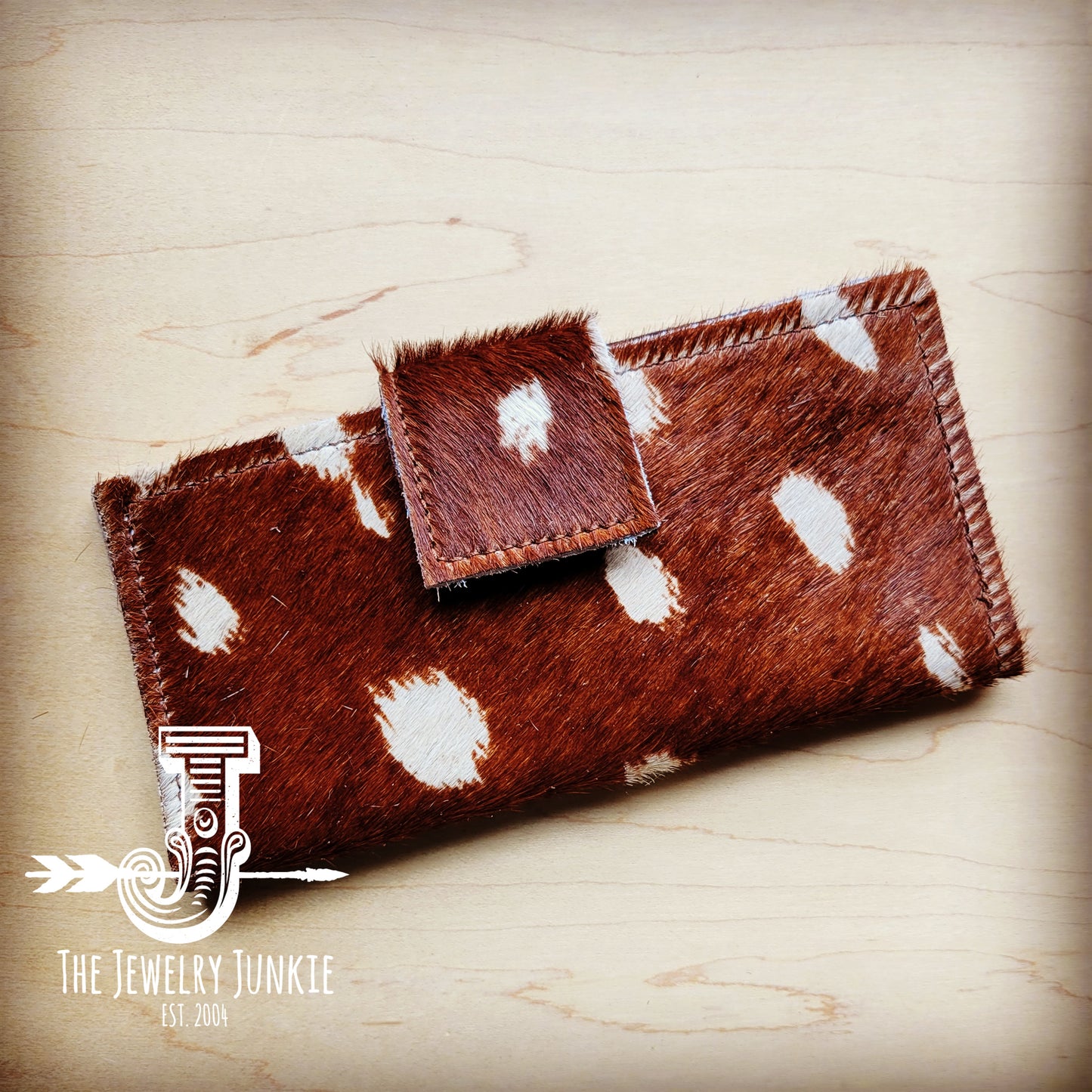 *Hair on Hide Leather Wallet in Axis Deer Print w/ Snap 302t