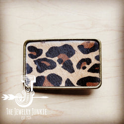 Rectangle Leather Belt Buckle Leopard Hair-on-Hide 904r