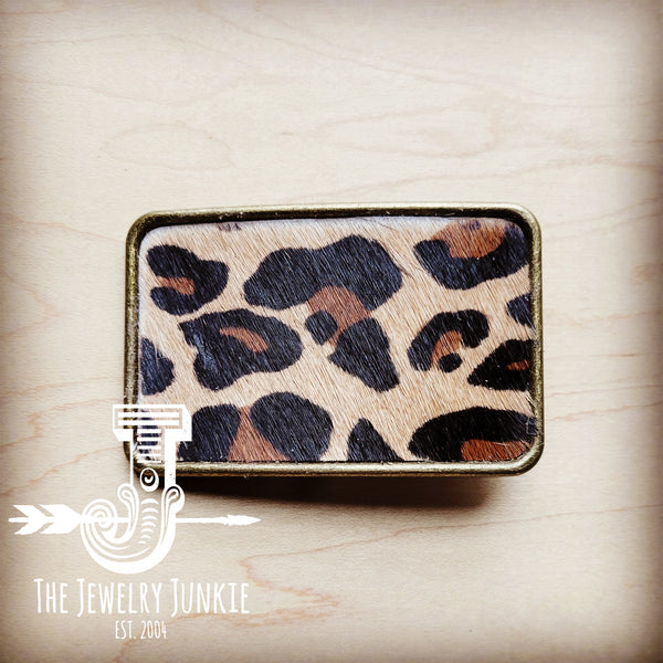 Rectangle Leather Belt Buckle Leopard Hair-on-Hide 904r