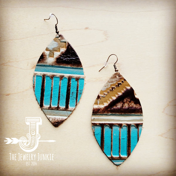 **Leather Oval Earrings-Turquoise Sahara Navajo 209j