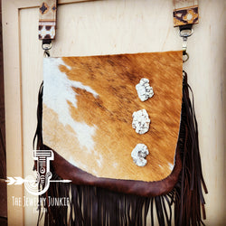 Leather Handbag w/ Hair-on-Hide Flap and Triple Turquoise 510L
