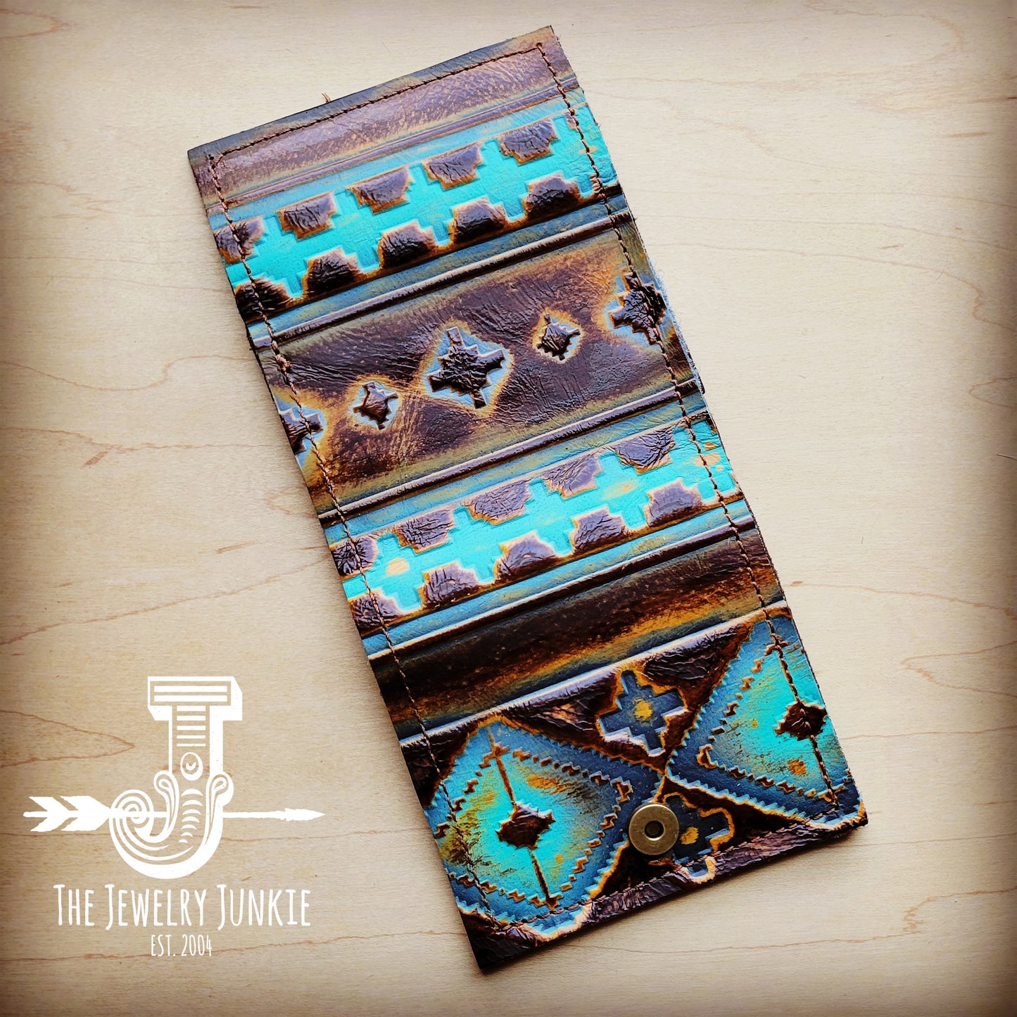 Arizona Tri-Fold Embossed Leather Wallet-Blue Navajo 303c