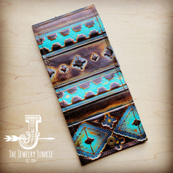 Arizona Tri-Fold Embossed Leather Wallet-Blue Navajo 303c