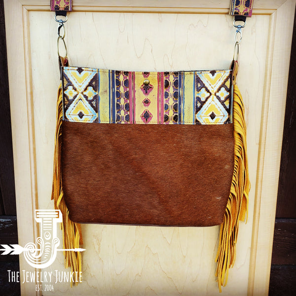 **Tejas Leather Bucket Hide Handbag w/ Yellow Navajo Accent 506a