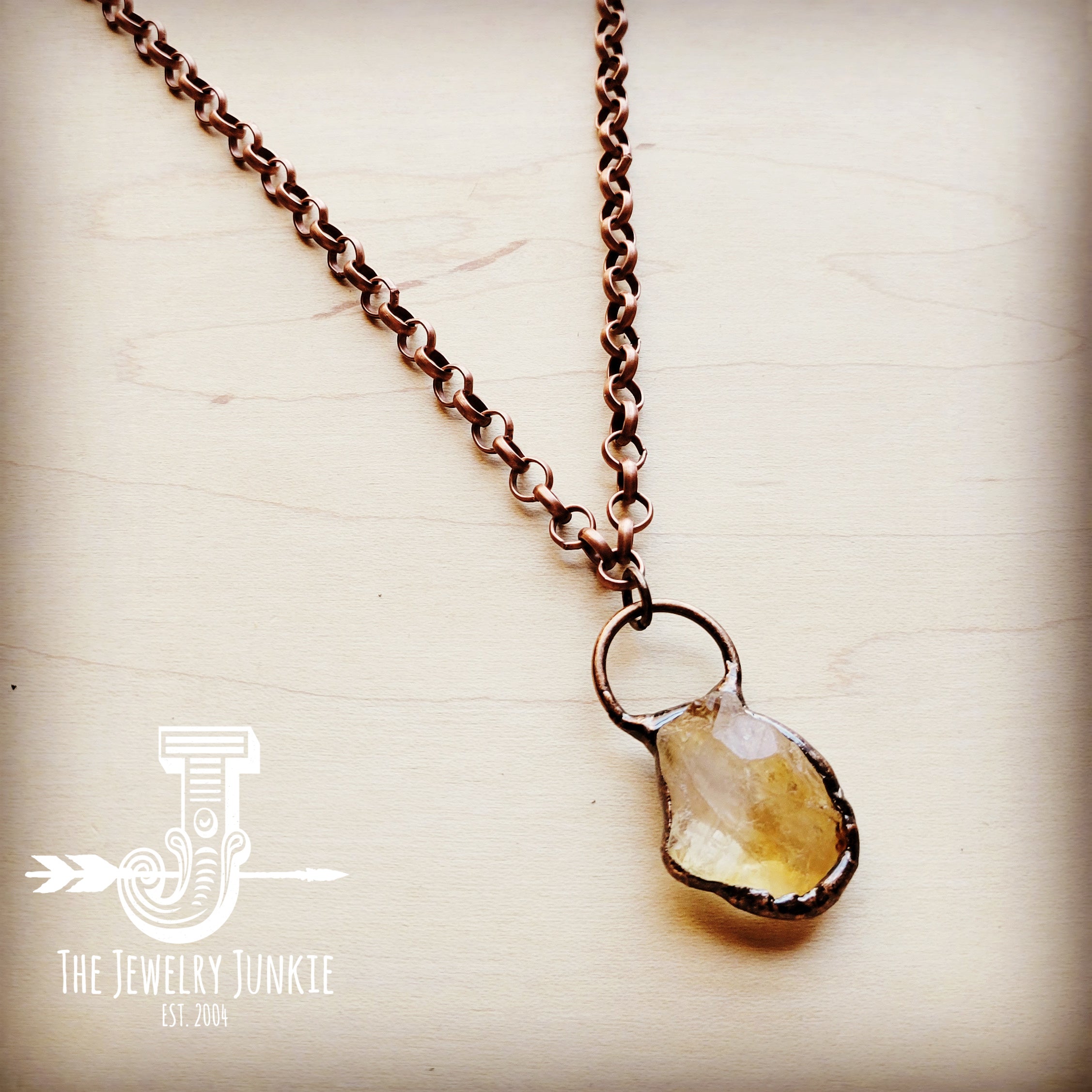 Long Copper Necklace w/ Genuine Citrine and Copper Pendant