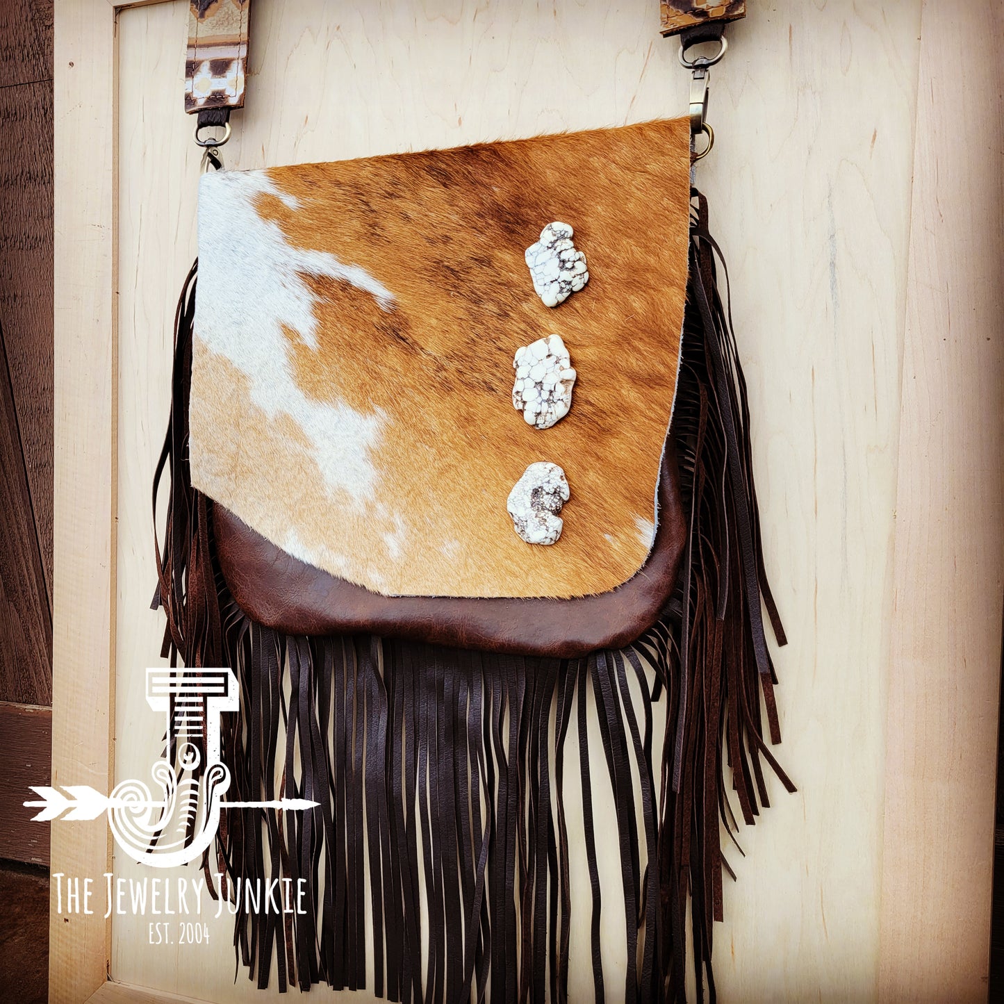 Leather Handbag w/ Hair-on-Hide Flap and Triple Turquoise 510L