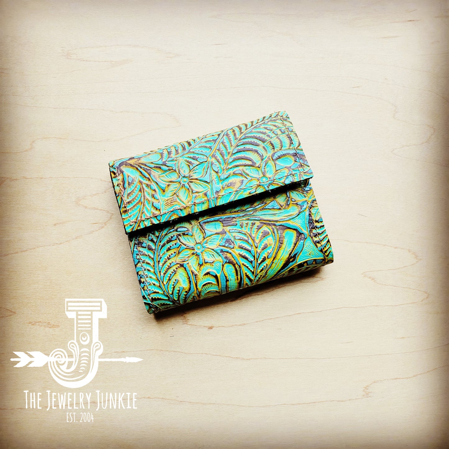 Arizona Tri-Fold Embossed Leather Wallet-Dallas Turquoise 303q
